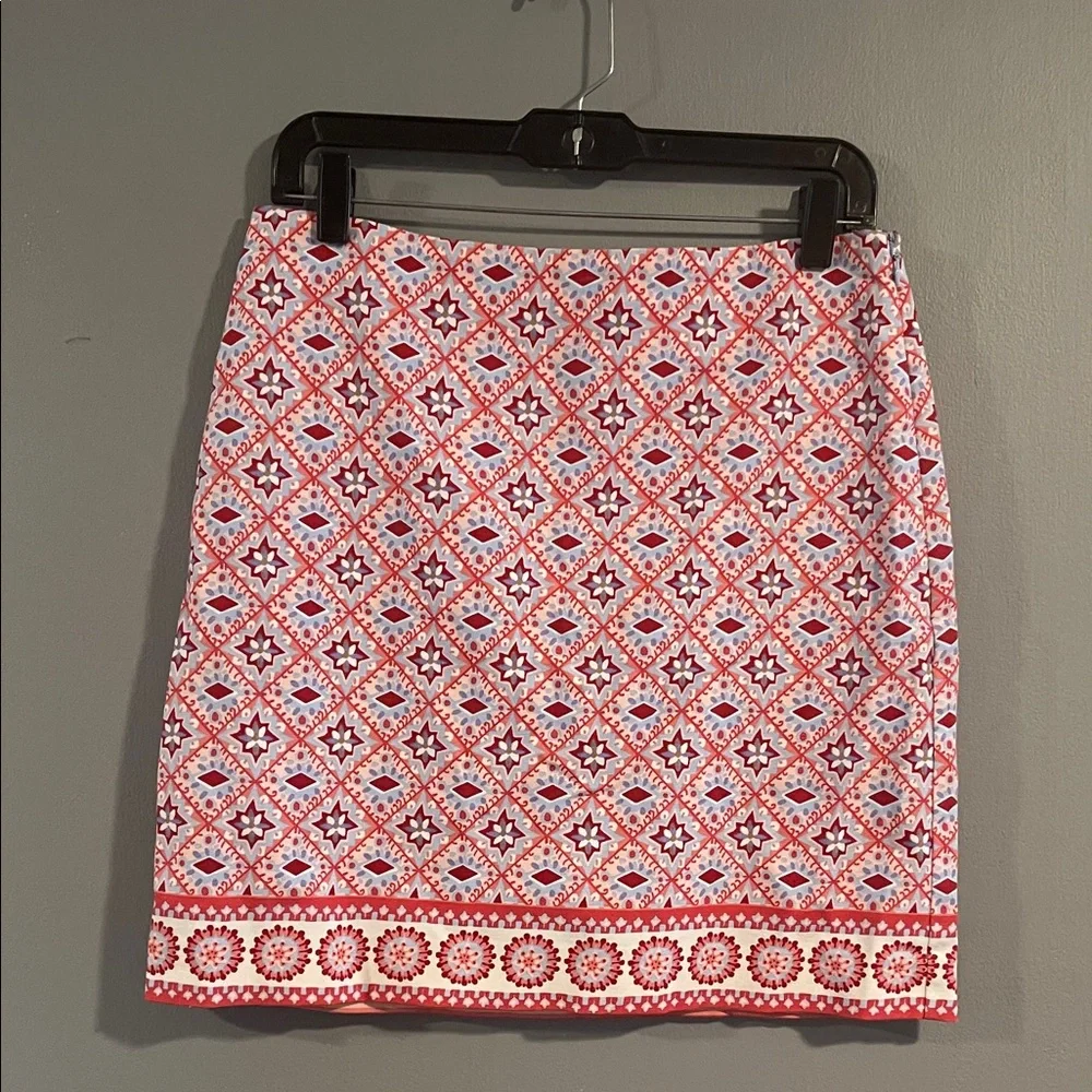 Talbots Red‎ Hex Symbols Side Zip Lined Cotton Blend Knee Length Skirt 6P